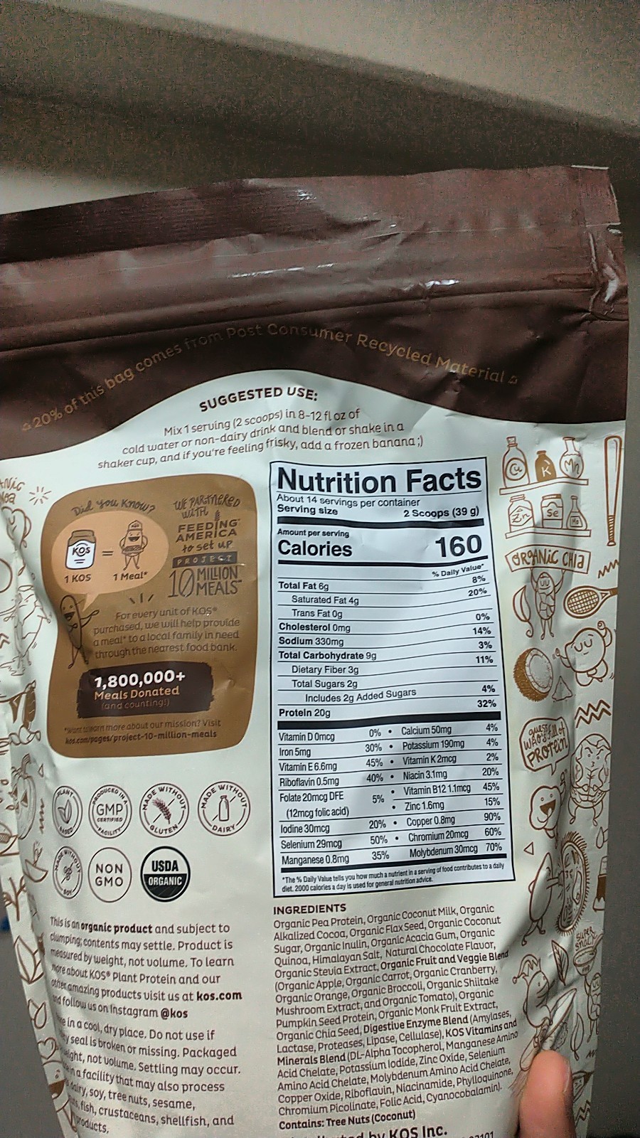 ingredients and macros list for the chocolate flavoured protein